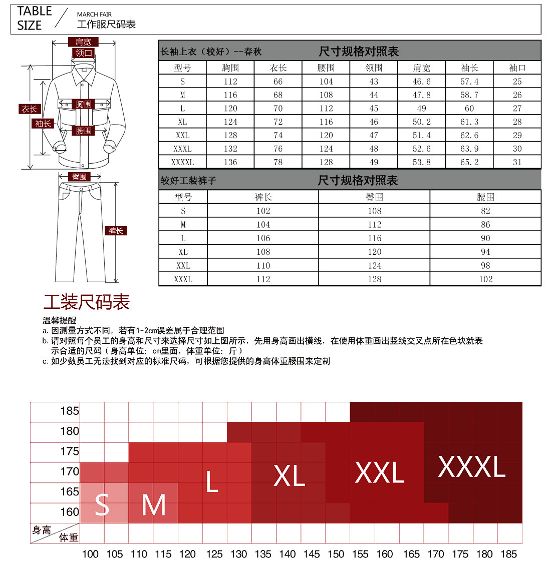 阻燃工作服尺碼參數