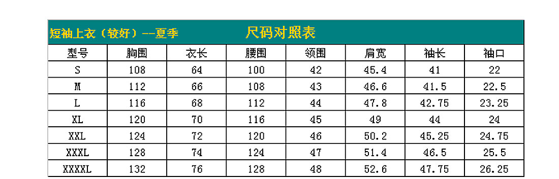 短袖工作服AE595-DX尺寸圖